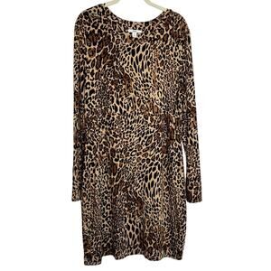 Bar III Womens Dress XL Leopard Print Long Sleeve Brown Tan Animal Print